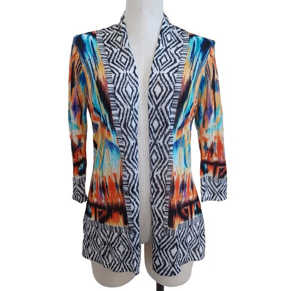 Chicos Cardigan Multi Color Aztec Open Front Animal Print Womens Medium - Picture 14 of 15